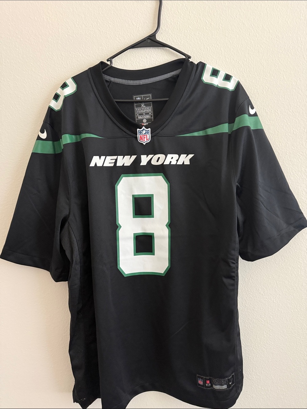 Nike Black New York #8 Football Jersey with Green and White Aaron Rodgers